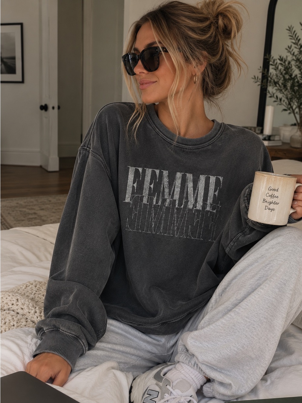 FEMME Oversized Black Graphic Sweatshirt Aerie